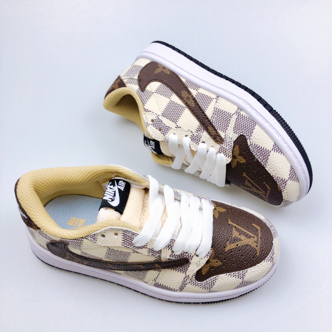 Youth Running Weapon Air Jordan 1 x Travis Scott Cream/Brown Shoes 012